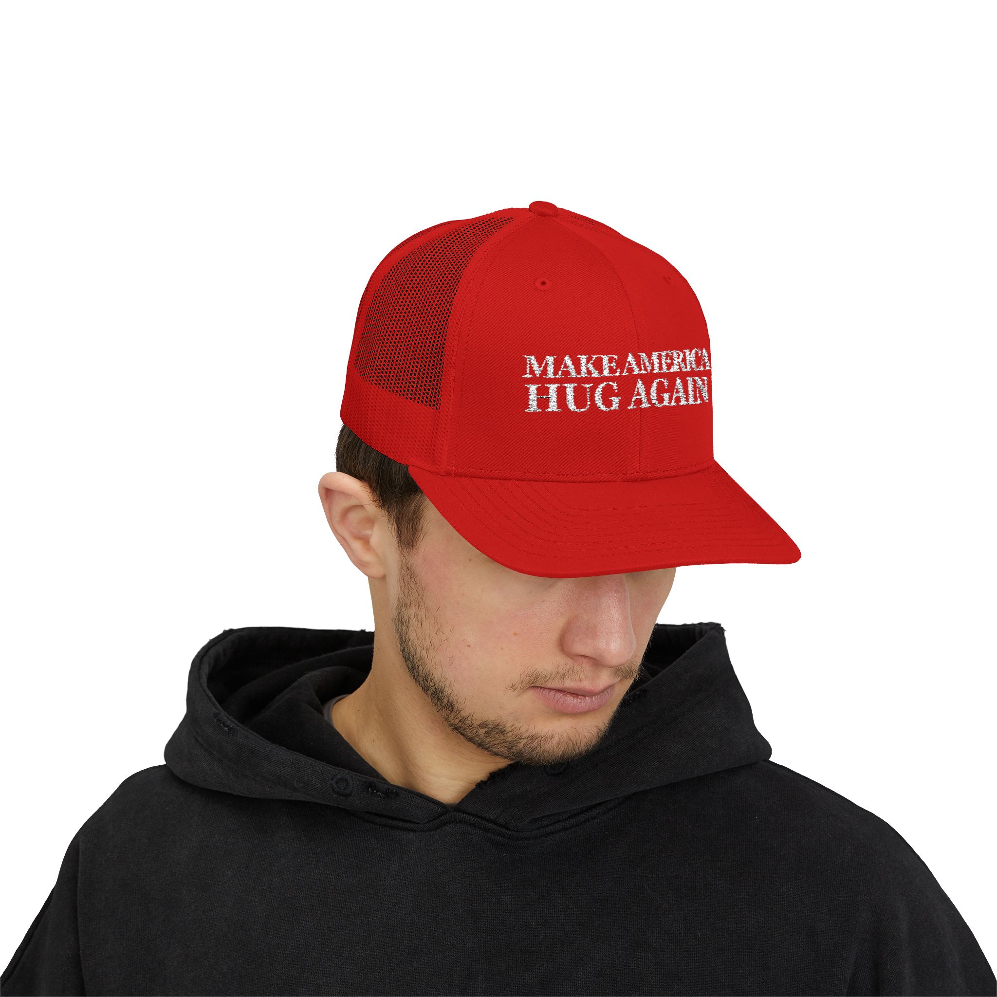 Make America Hug Again Snapback Trucker Cap - Make America Hug Again, Funny Hat, Gift for Friends, Father's Day, Casual Wear - Image 3